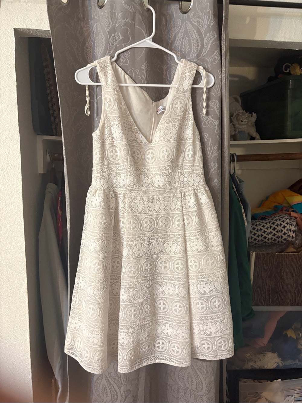 RED Valentino Cream Lace Mini Dress with V-Neck